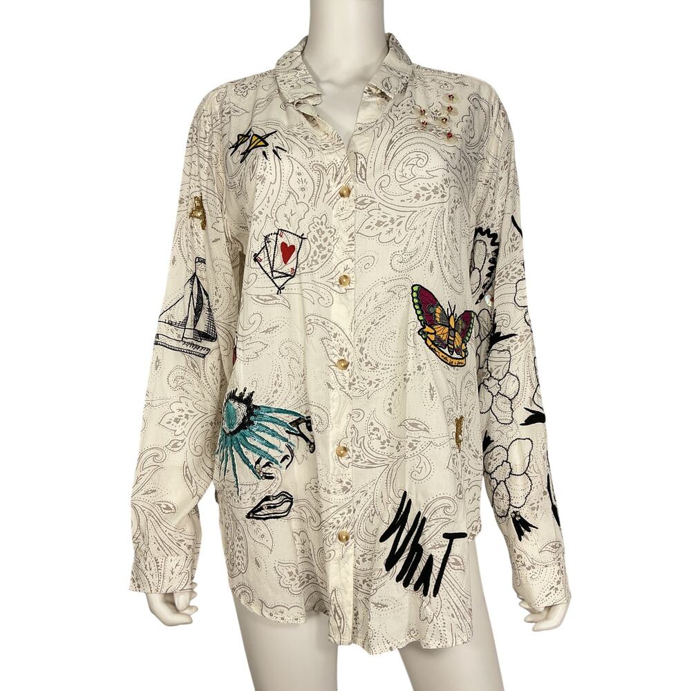 Anthropologie Embroidered Multicolor Souvenir Buttondown Shirt Size M - Picture 2 of 4